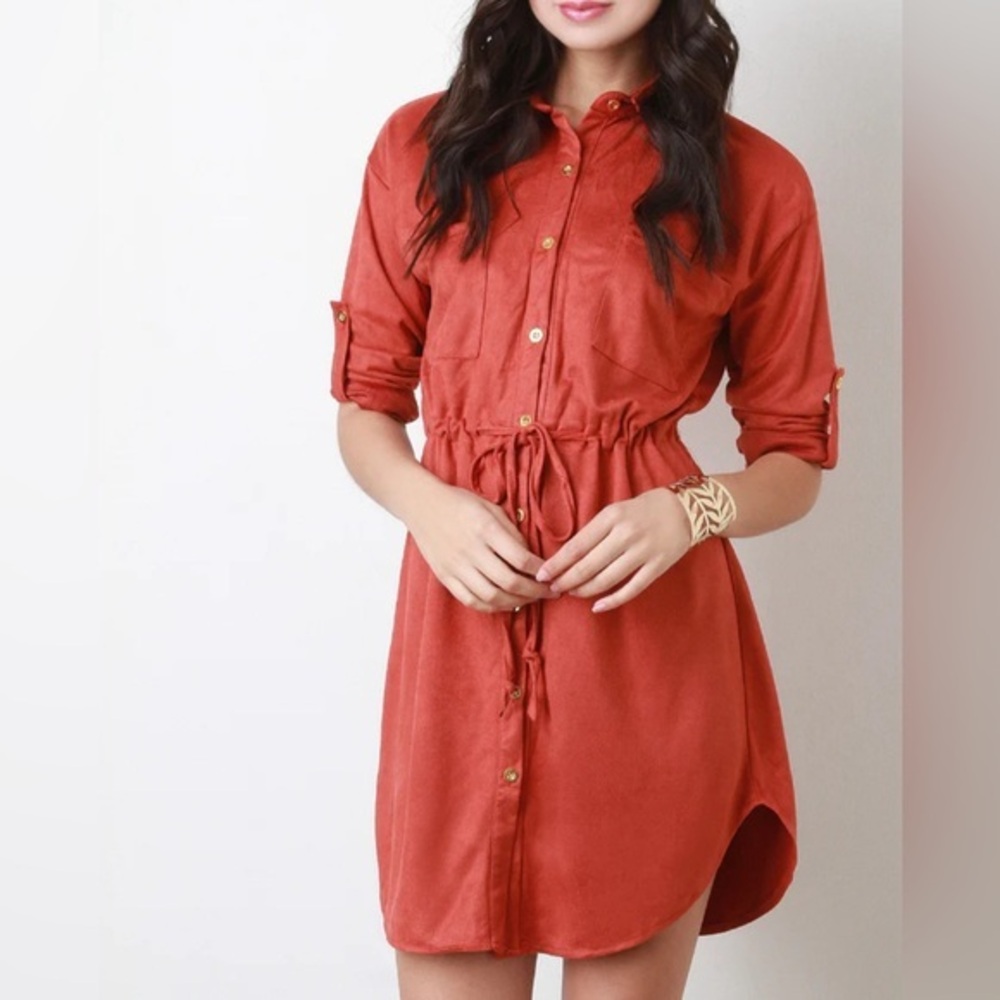 Elegant Rust Shirt Dress